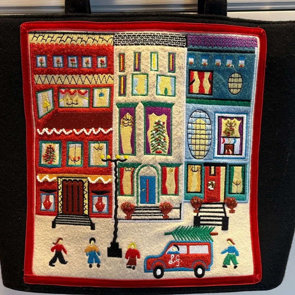 Lulu Guinness Black Tote with Colorful Embroidery - Picture 2 of 7